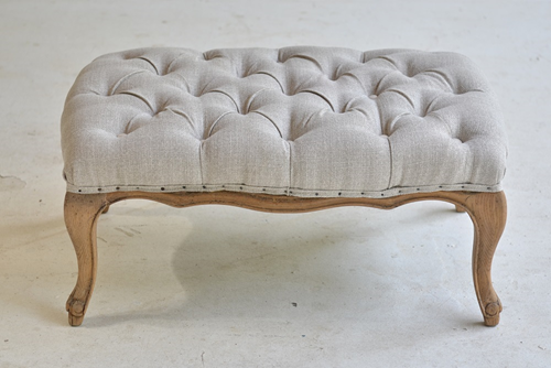 001  Ottomans - Small dove grey upholstered linen 